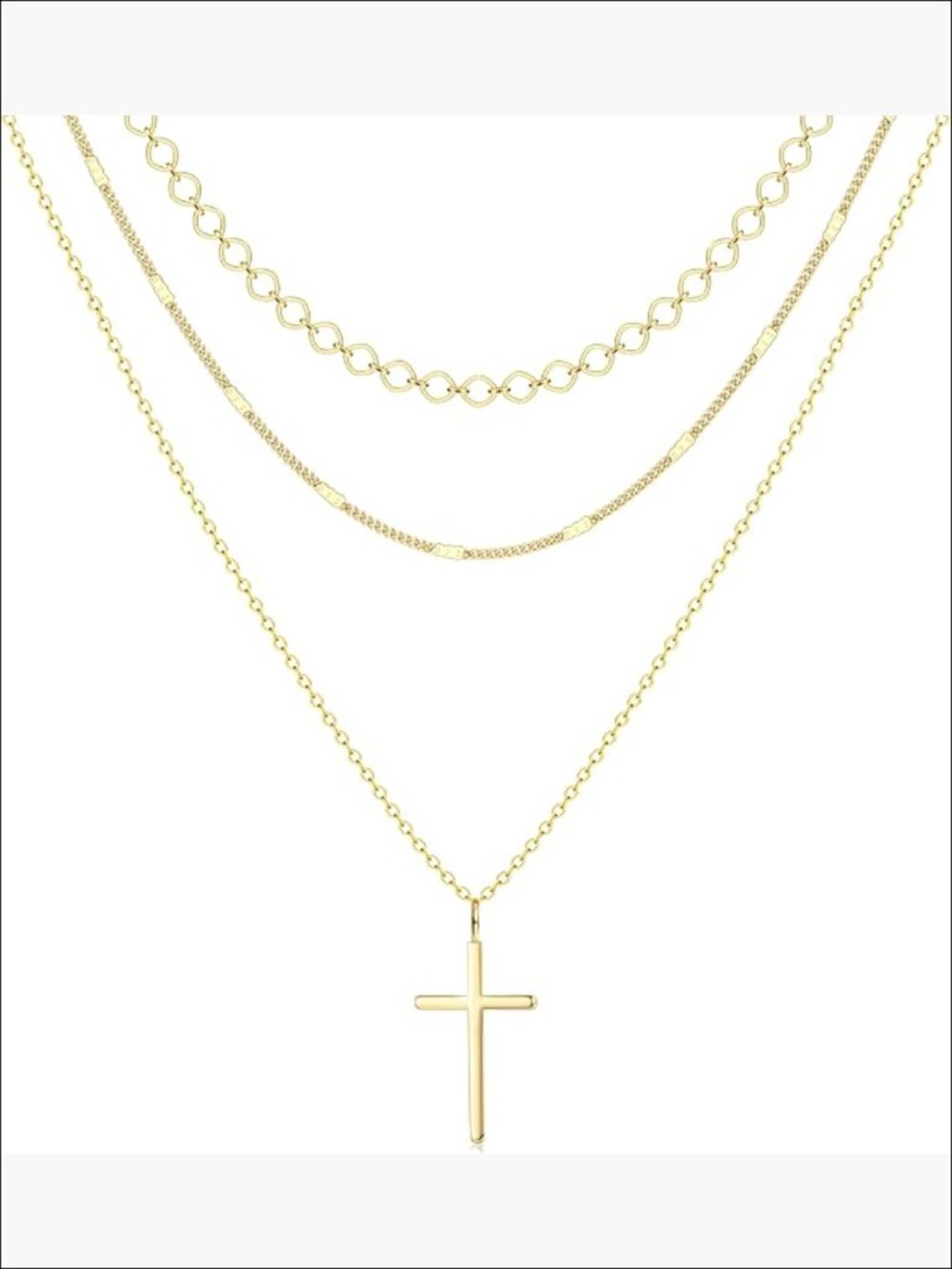 14K Gold Plated Layered Necklace Set with Paperclip Choker and Pendant - Picture 1 of 7